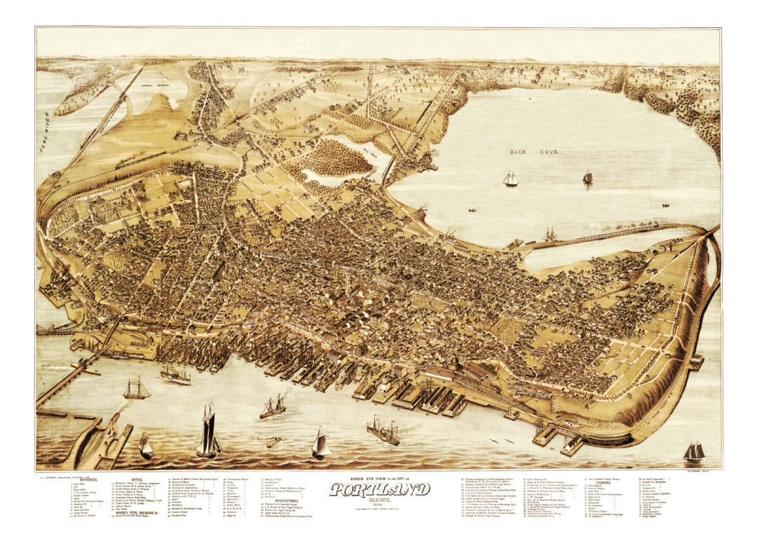 Beautiful old map of Portland, Maine in 1876