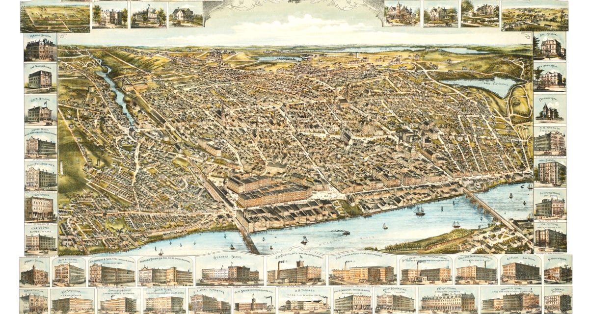 Bird’s eye view of Haverhill, Massachusetts in 1893