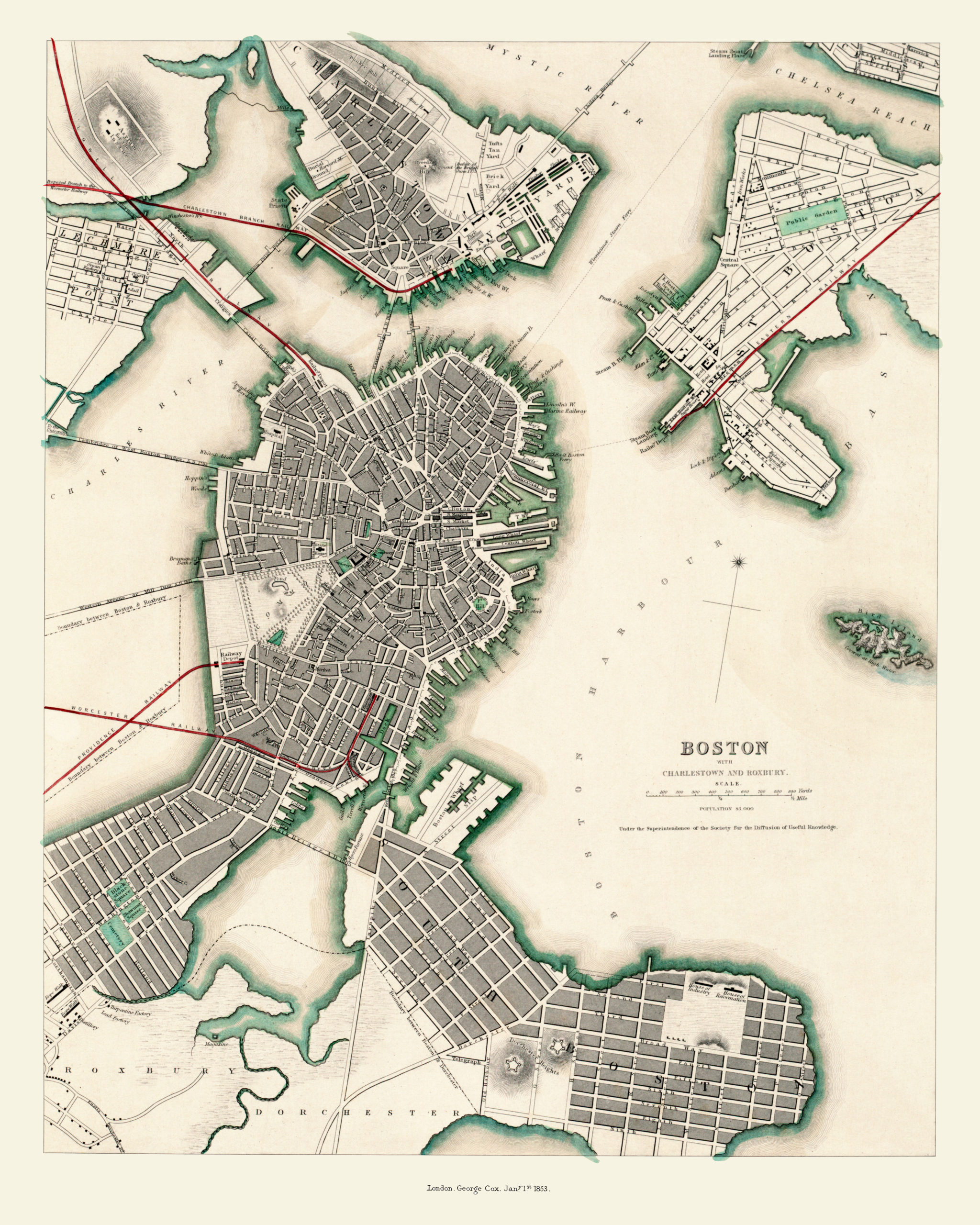 old map of boston Aerial Map Of Boston Charlestown And Roxbury Massachusetts In old map of boston