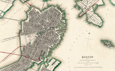 Aerial map of Boston, Charlestown and Roxbury, Massachusetts in 1853