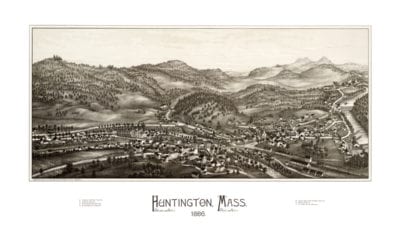 Bird’s eye view of Huntington, Massachusetts from 1886