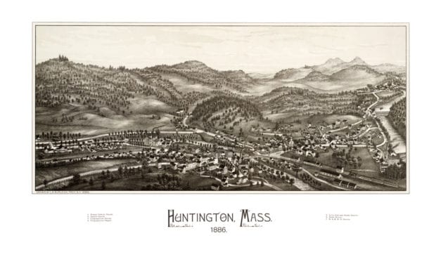 Bird’s eye view of Huntington, Massachusetts from 1886
