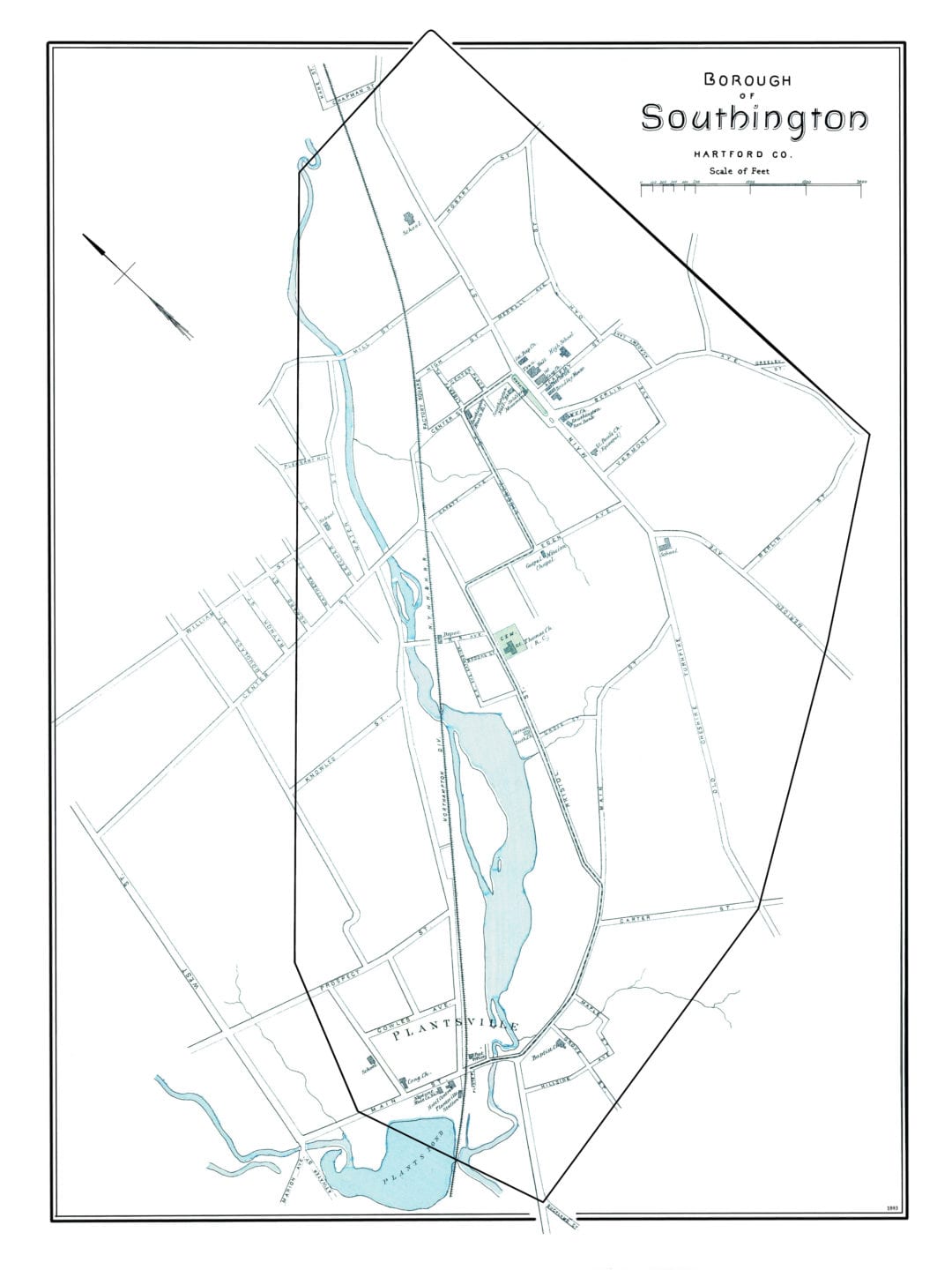 Historic map of the borough of Southington, CT from 1893 KNOWOL