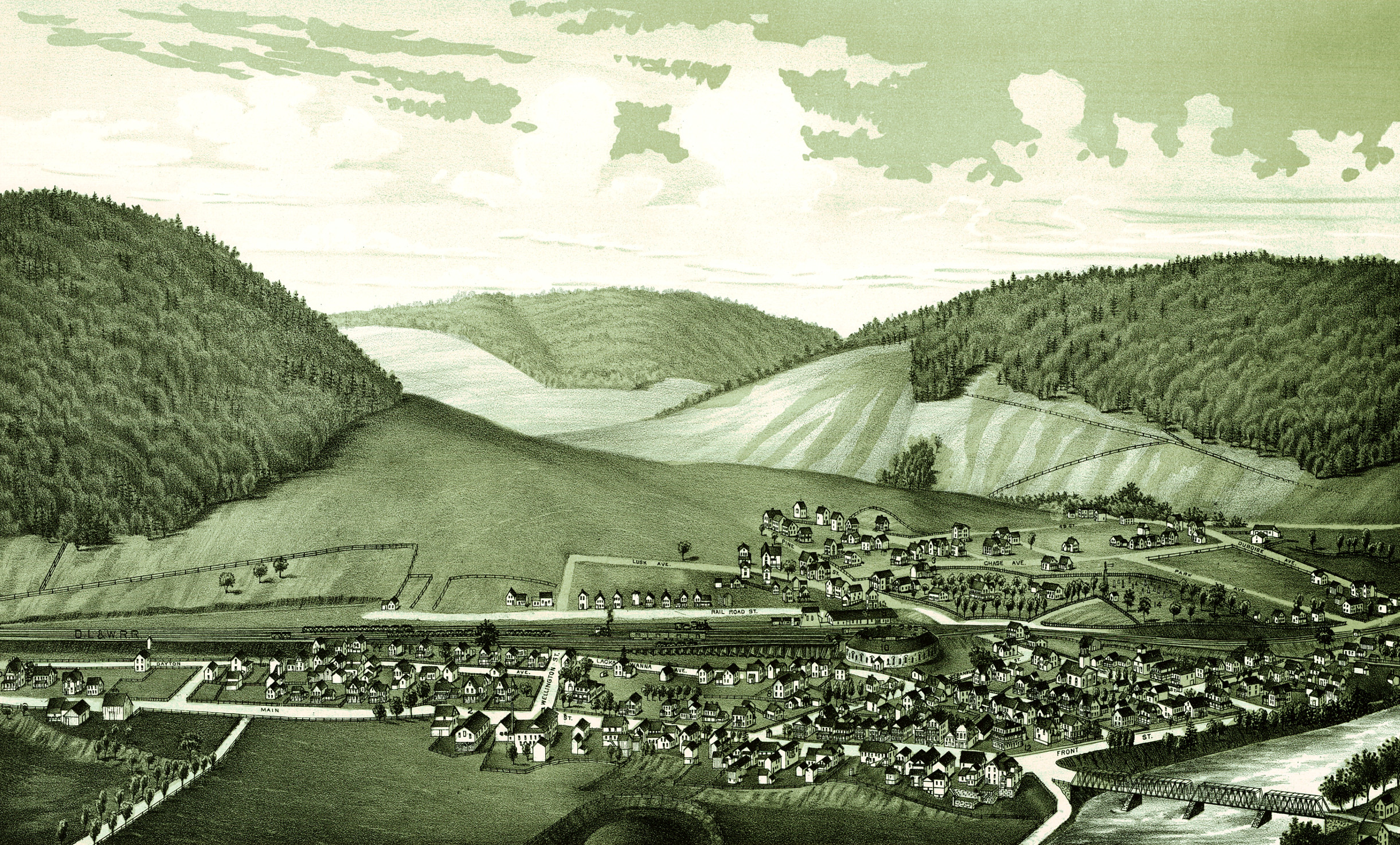 Amazing bird's eye view of Hallstead, PA in 1887 KNOWOL