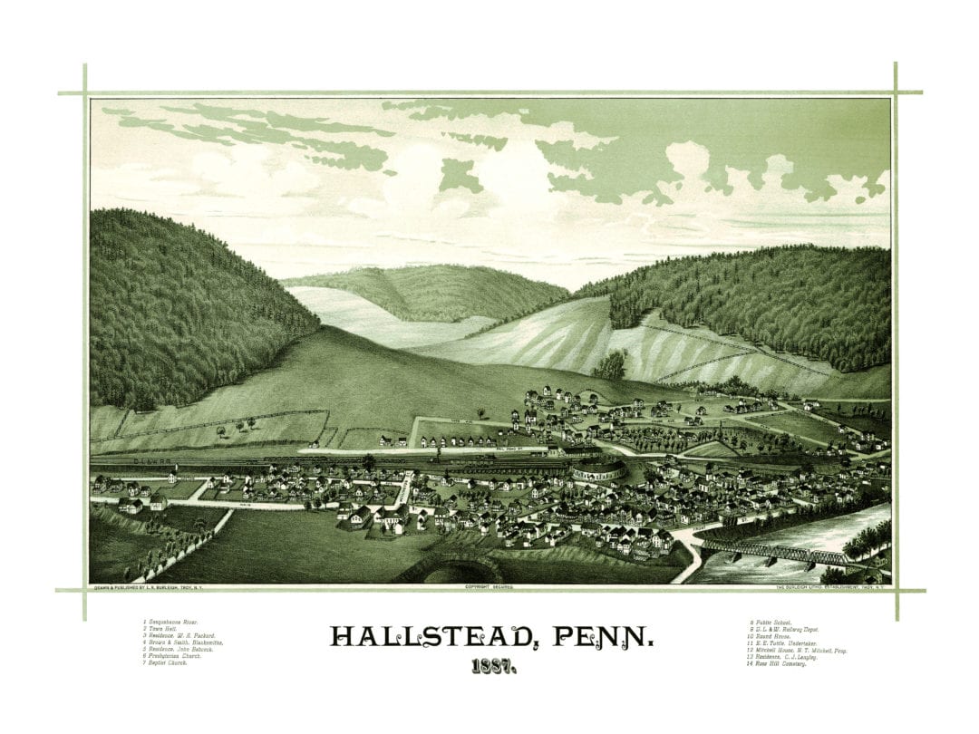 Amazing bird's eye view of Hallstead, PA in 1887 KNOWOL