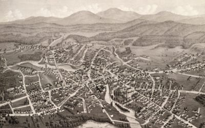 Beautiful bird’s eye view of Laconia, NH from 1883