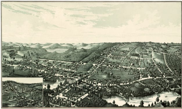 Hand drawn map of Plainville, Massachusetts from 1887