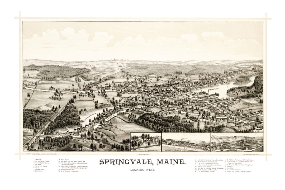 Historic old map of Springvale, Maine from 1888 KNOWOL