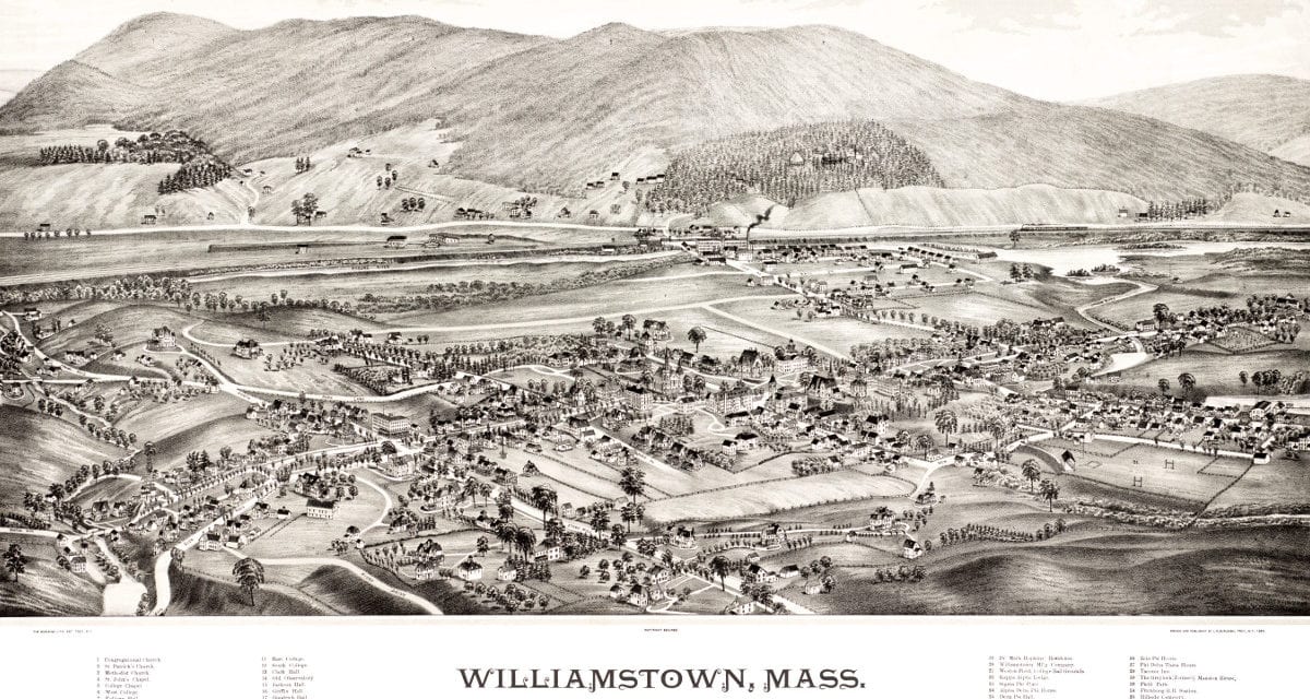 Bird’s eye view of Williamstown, Massachusetts in 1889