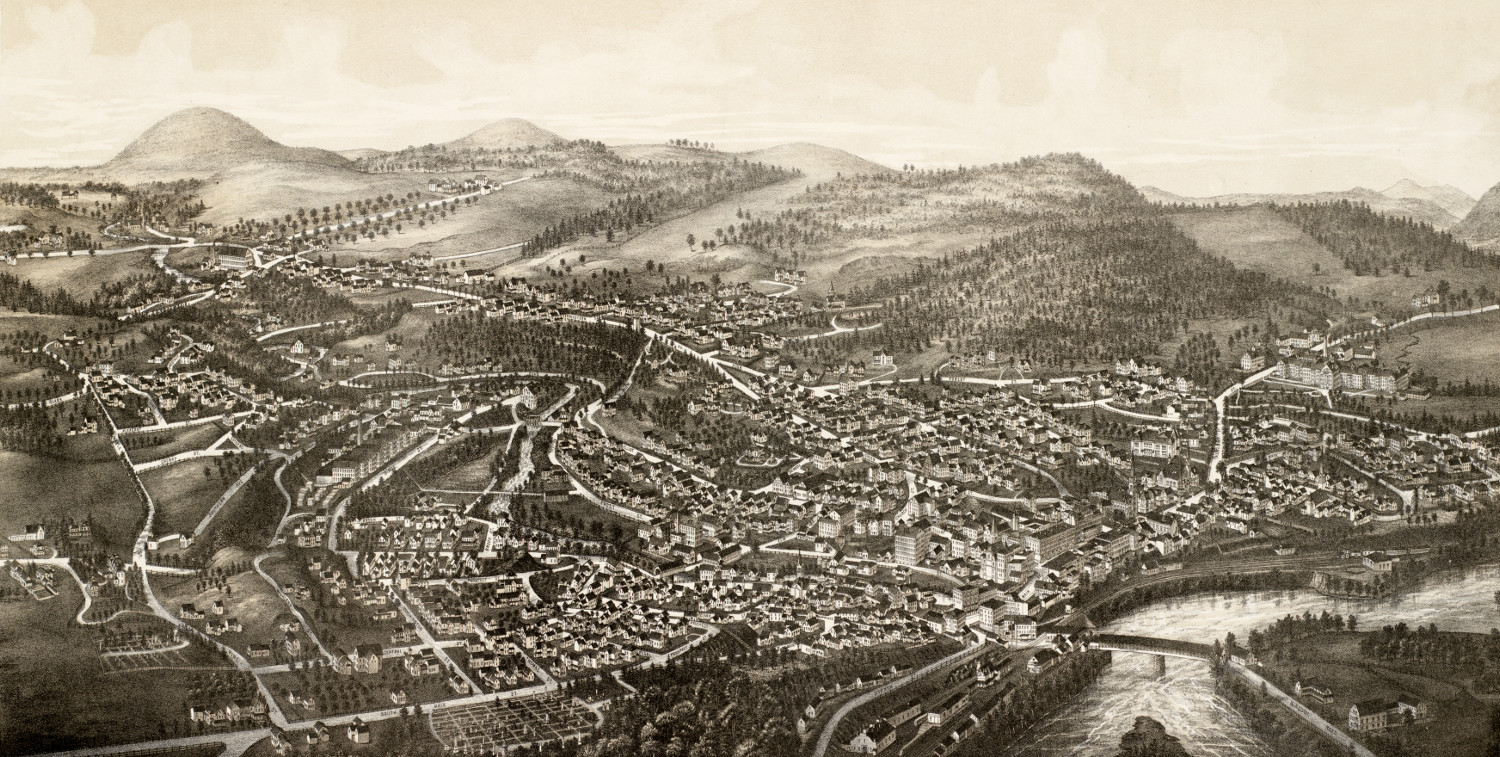 Hand drawn map of Brattleboro, Vermont from 1886 KNOWOL