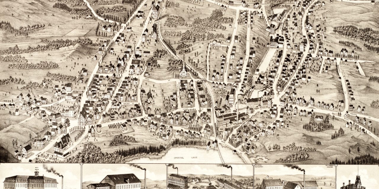 Bird’s eye view of Gardner, Massachusetts in 1880