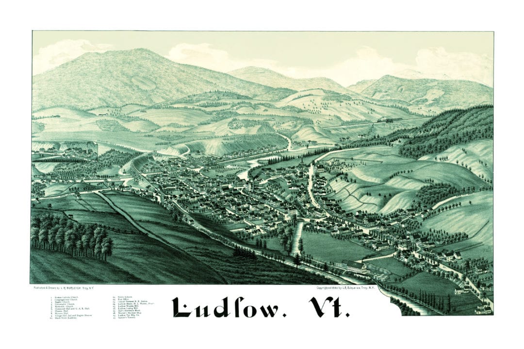 Historic old map of Ludlow, Vermont from 1885 KNOWOL