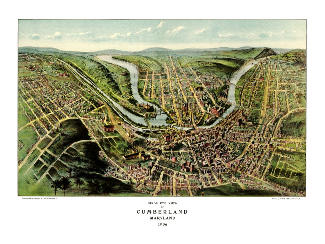 Beautifully restored map of Cumberland, Maryland from 1906