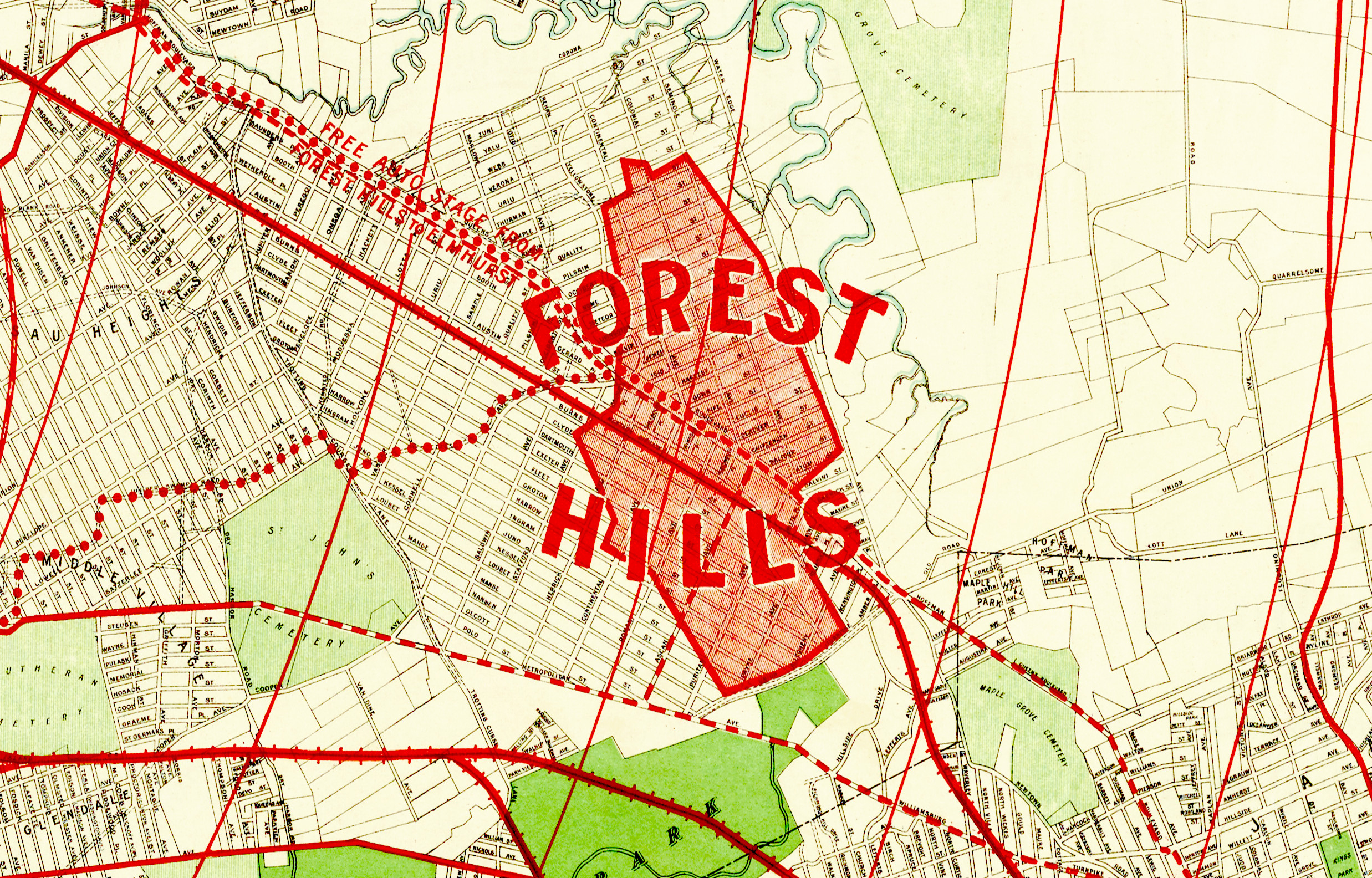 1908 FOREST HILLS GARDENS QUEENS NEW YORK METROPOLITAN AV-BURNS ST ATLAS MAP 