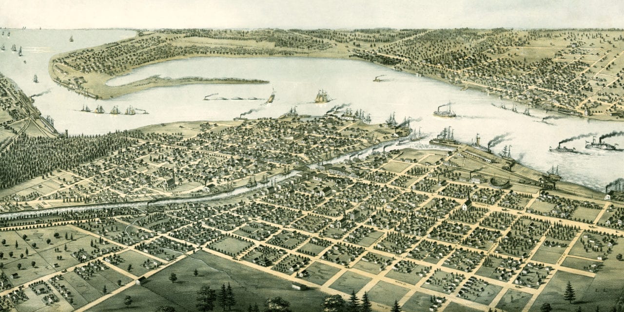 Beautifully restored map of Port Huron, Michigan from 1867