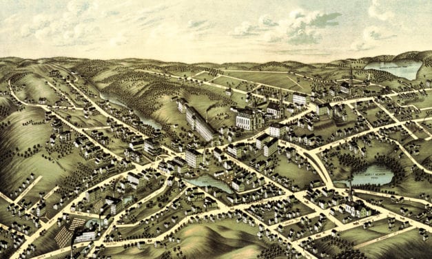 Restored bird’s eye view of Spencer, MA from 1877