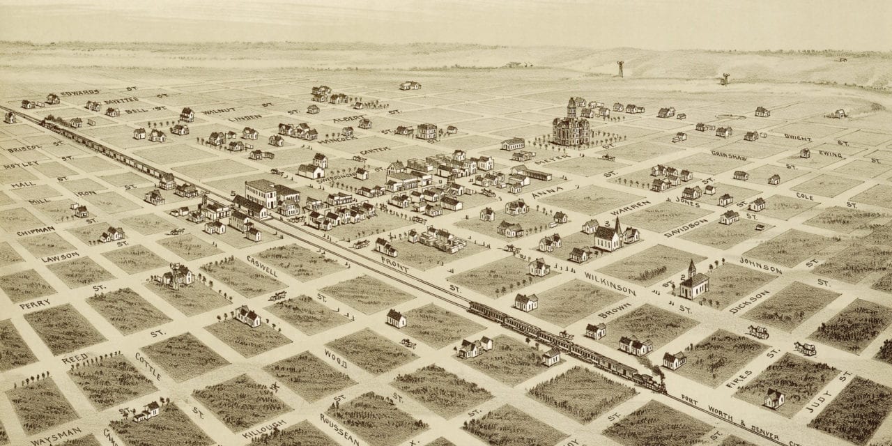 Vintage map shows bird’s eye view of Childress, Texas in 1890