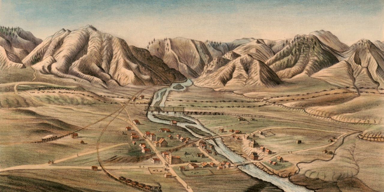 Bird’s eye view of Golden City, Colorado in 1870