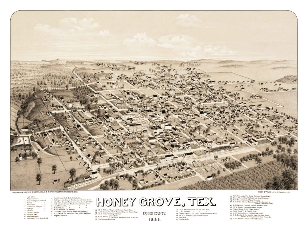 Historical map shows bird’s eye view of Honey Grove, TX in 1886 KNOWOL