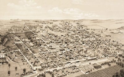 Historical map shows bird’s eye view of Honey Grove, TX in 1886