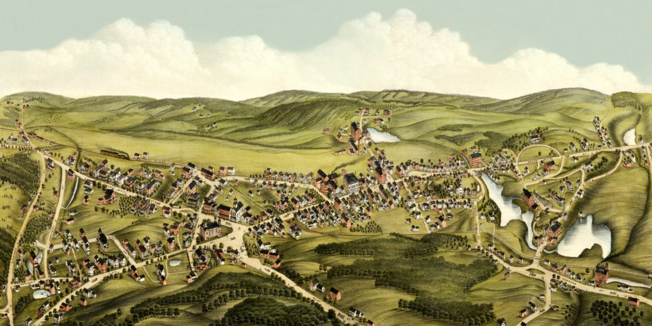 Beautifully restored map shows bird’s eye view of Monson, MA in 1879