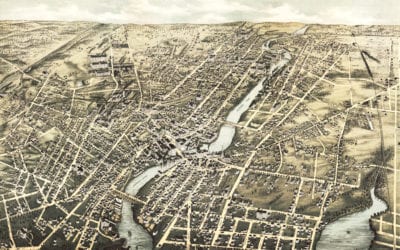 Bird’s eye view of Pawtucket and Central Falls, RI in 1877