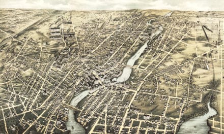 Bird’s eye view of Pawtucket and Central Falls, RI in 1877