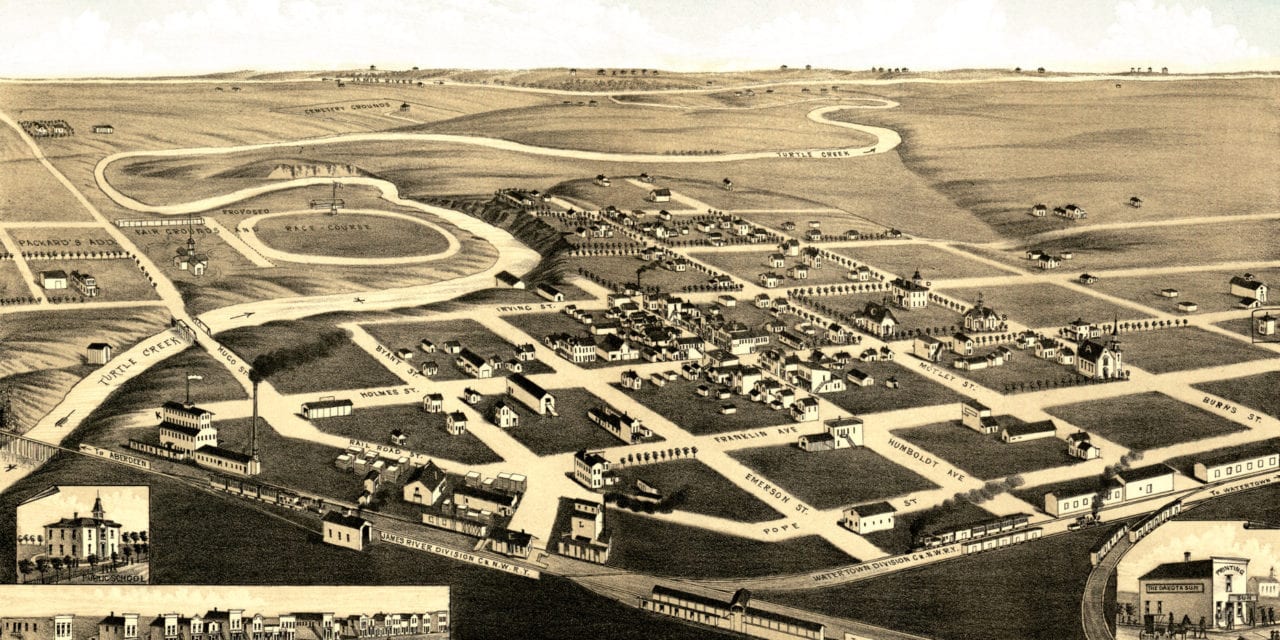 Old historical map of Redfield, South Dakota from 1883