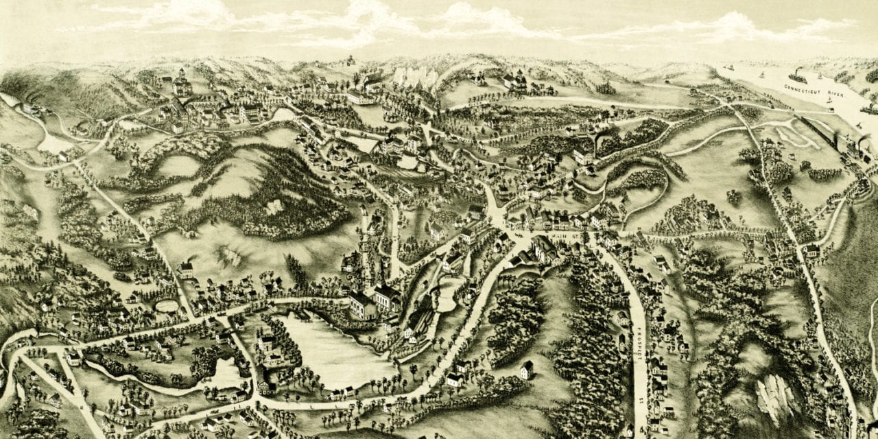 Bird’s eye view of Chester, Connecticut from 1881