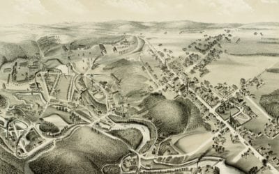 Old map showing a bird’s eye view of Hazardville, CT in 1880