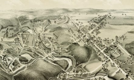 Old map showing a bird’s eye view of Hazardville, CT in 1880