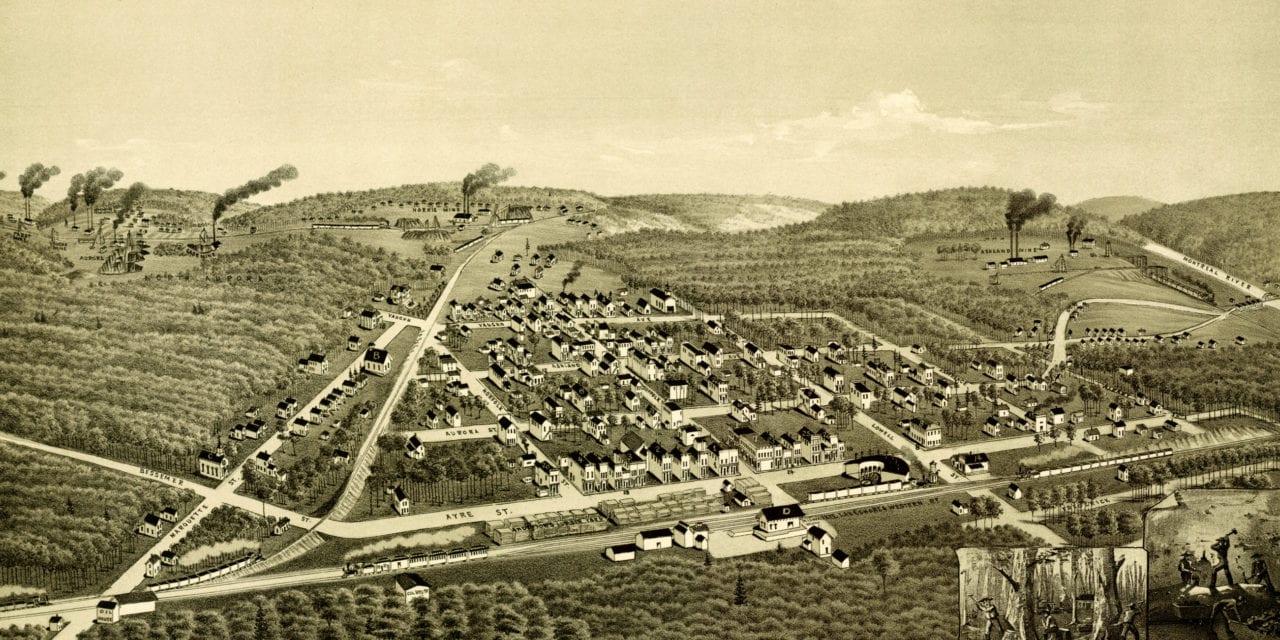 Historical bird’s eye view map of Ironwood, Michigan from 1886