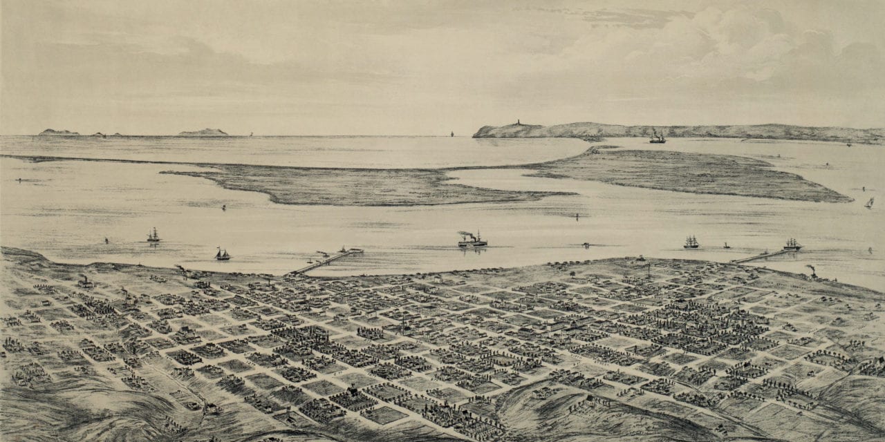 Beautiful bird’s eye view of San Diego, California from 1876