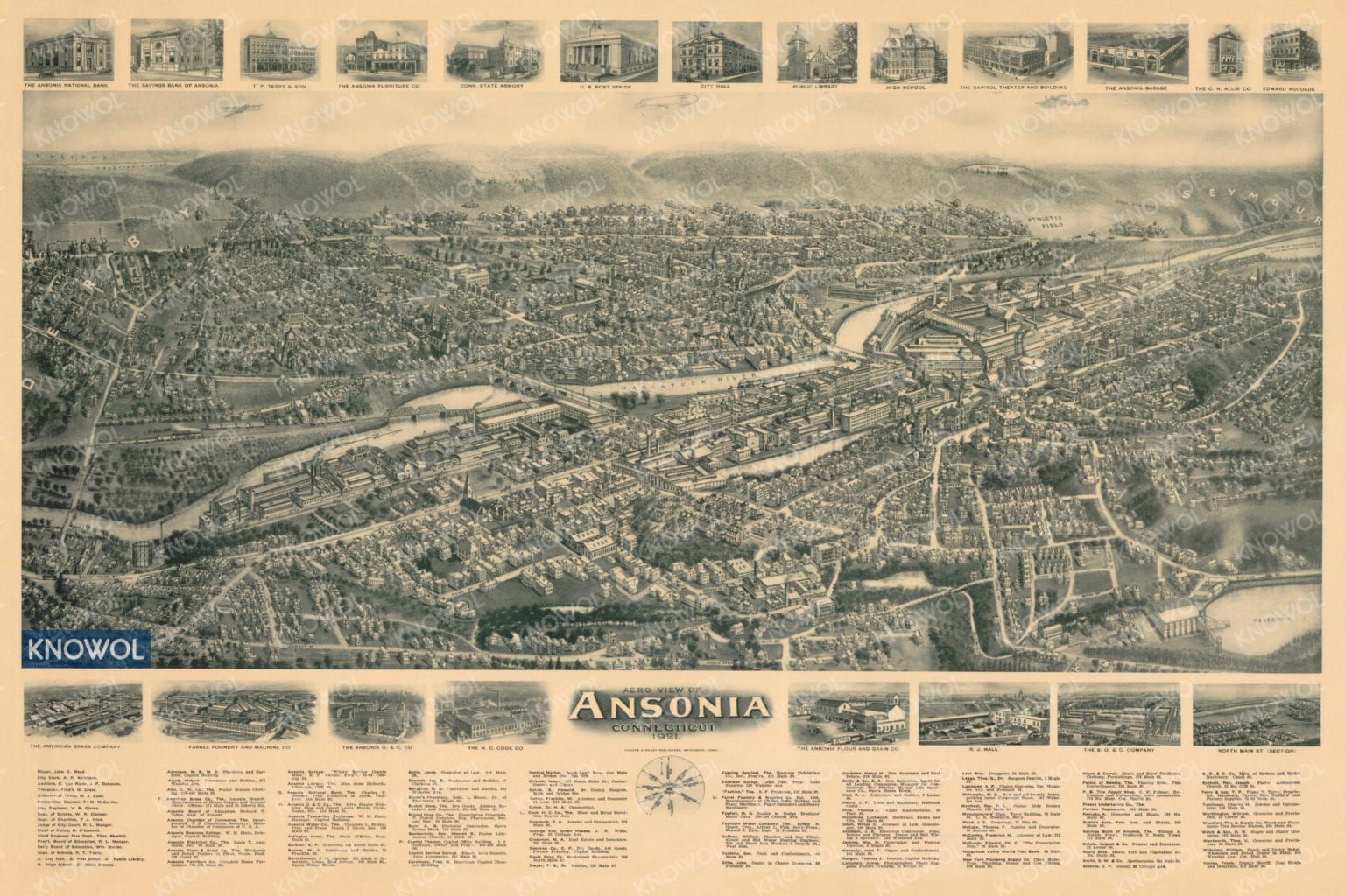 Ansonia in 1921: Old map of Ansonia in the early 20th century
