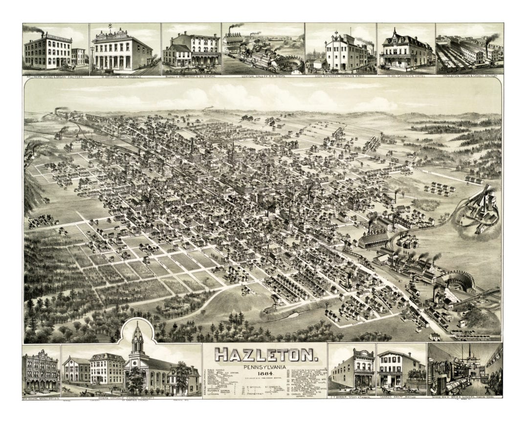Historic map of Hazleton, Pennsylvania from 1884 KNOWOL