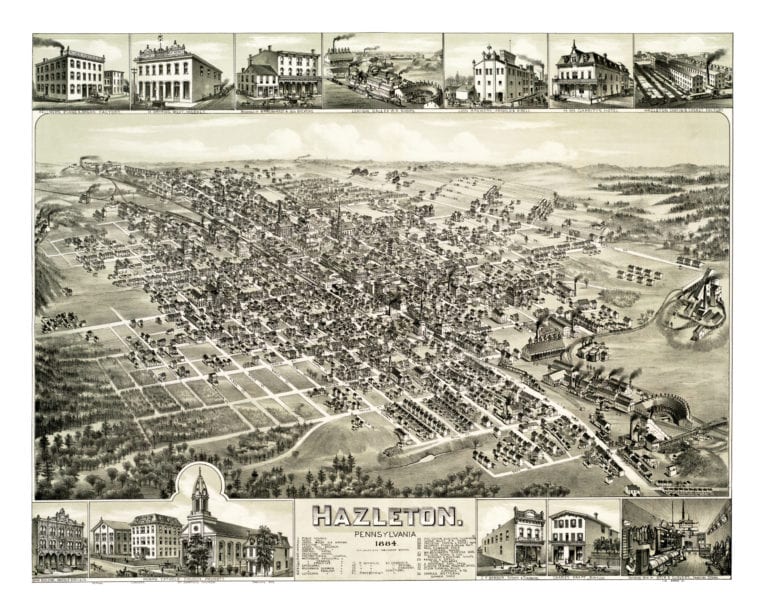 Historic map of Hazleton, Pennsylvania from 1884 KNOWOL