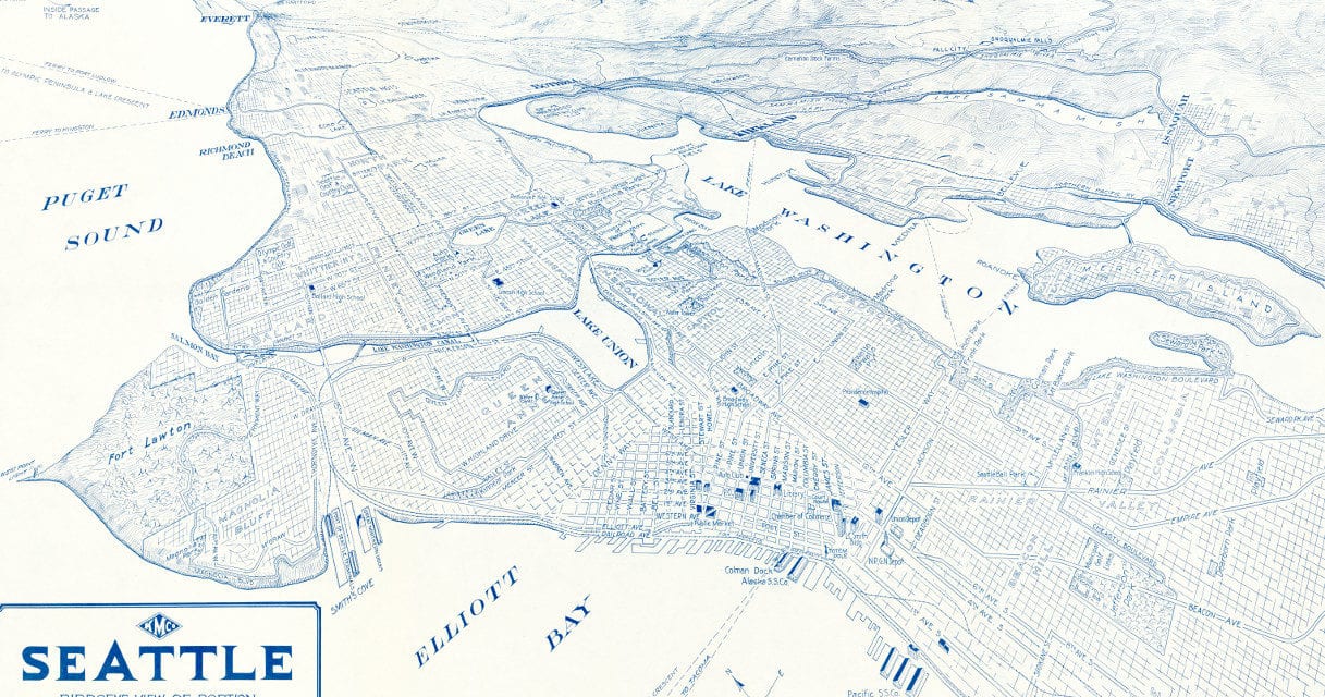 Beautifully restored map of Seattle, Washington from 1925