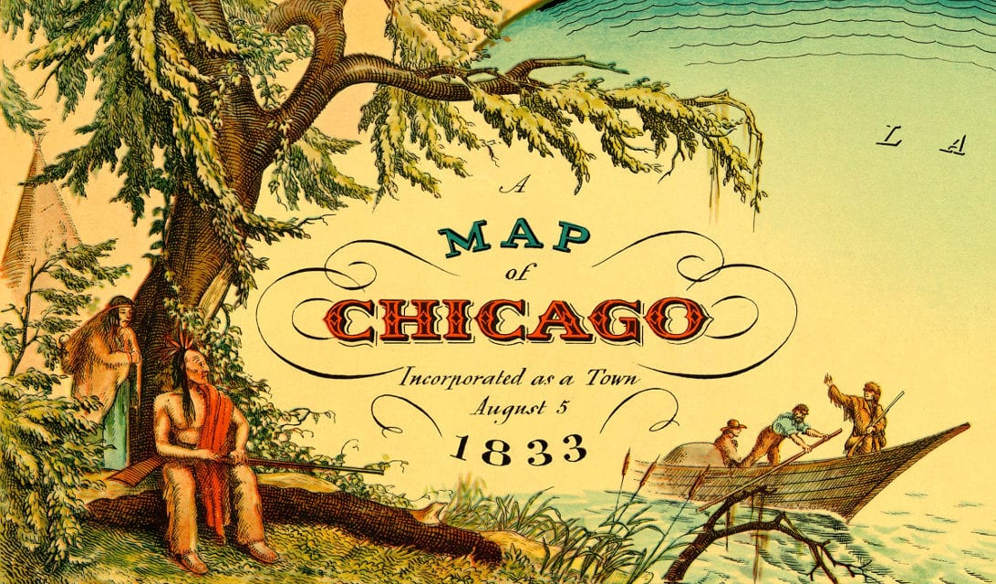 Historic old map shows Chicago, Illinois as it looked in 1833