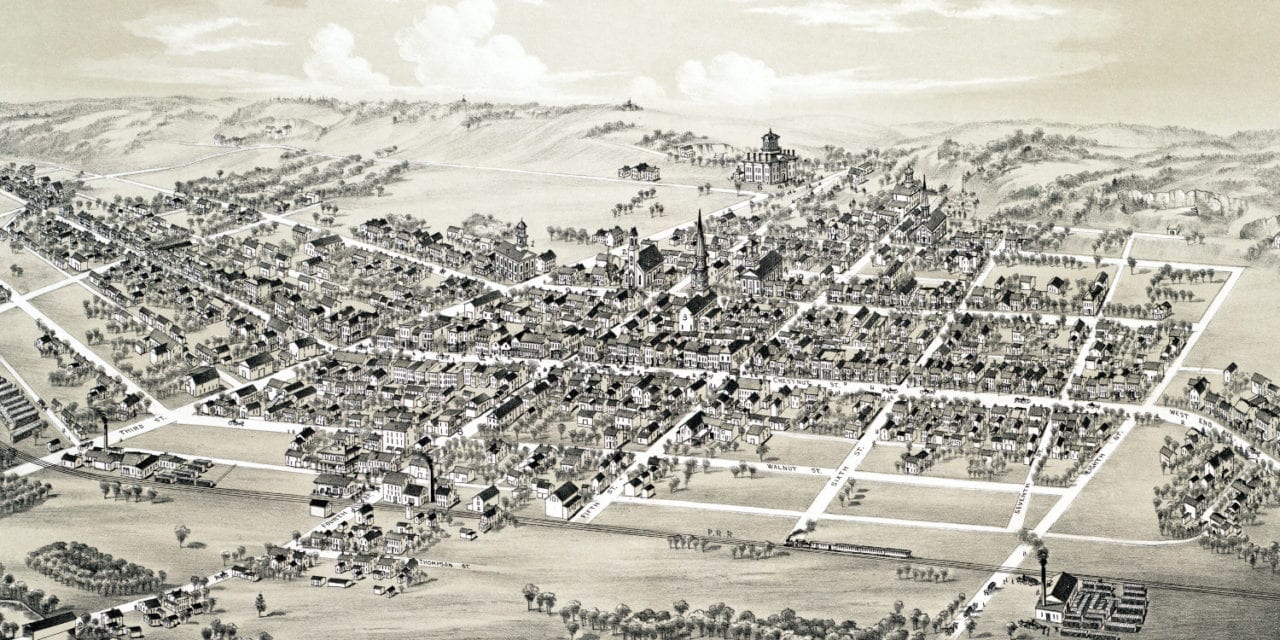 Beautifully restored map of Mifflinburg, PA from 1884