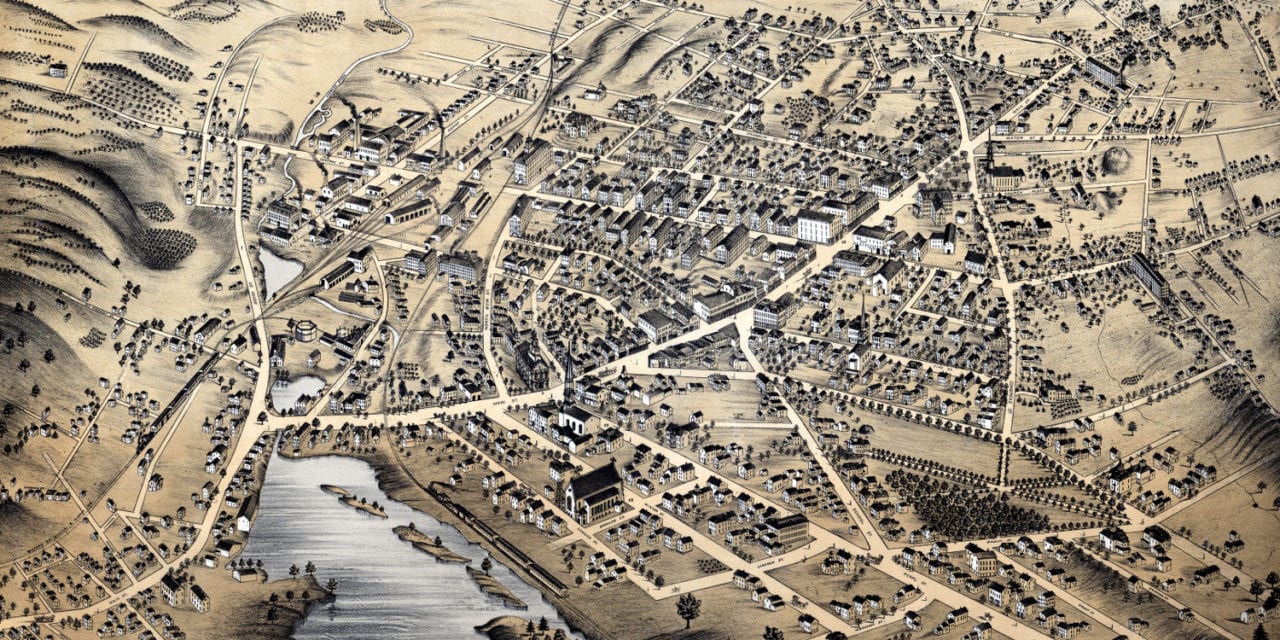 Beautifully restored map of Milford, Mass from 1876