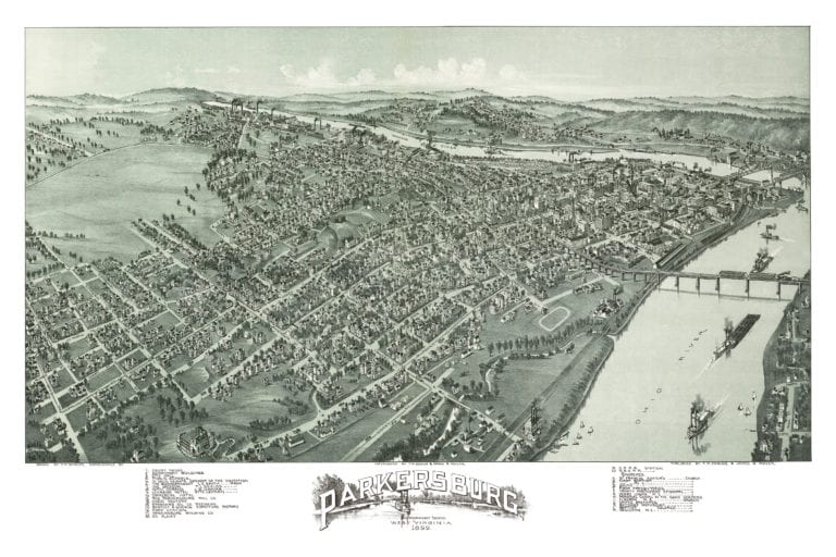 Historic map shows bird’s eye view of Parkersburg, WV in 1899