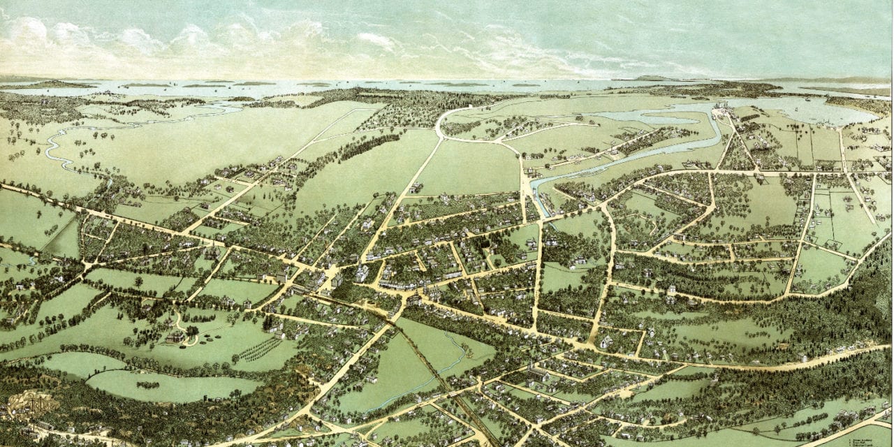 Historic bird’s eye view of Quincy, MA from 1877