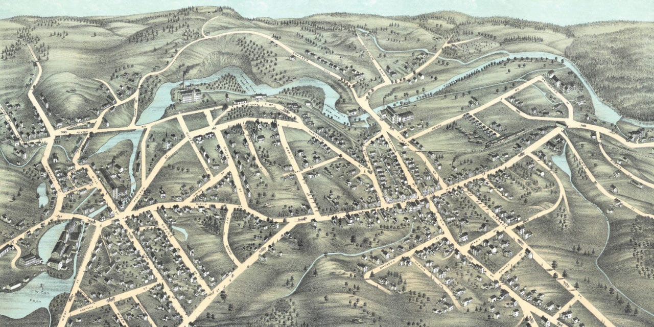 Beautifully restored map of Southbridge, MA from 1878