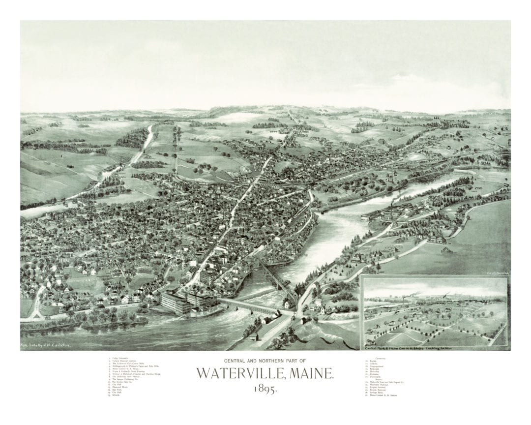 Historic old map shows bird’s eye view of Waterville, Maine in 1895