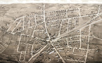 Historic bird’s eye view of Westborough, MA in 1880