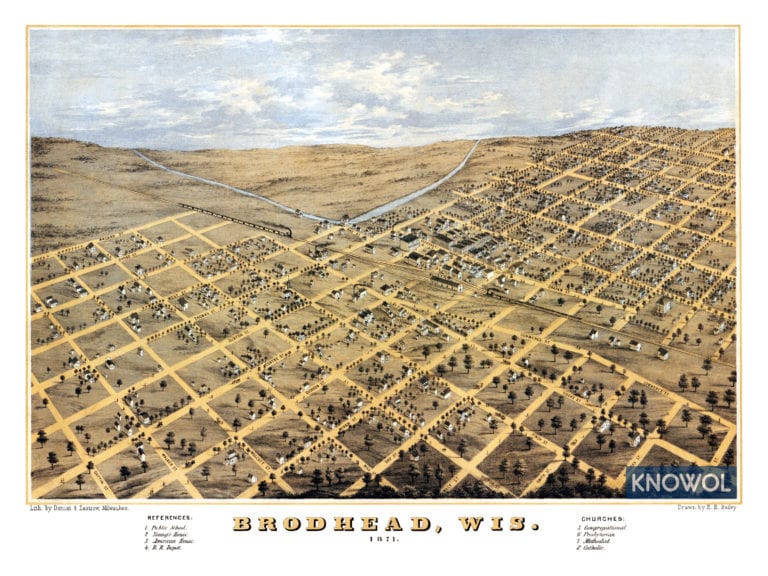 Beautifully restored map of Brodhead, Wisconsin from 1871 KNOWOL