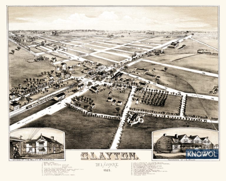 Old map shows bird’s eye view of Clayton, Delaware in 1885