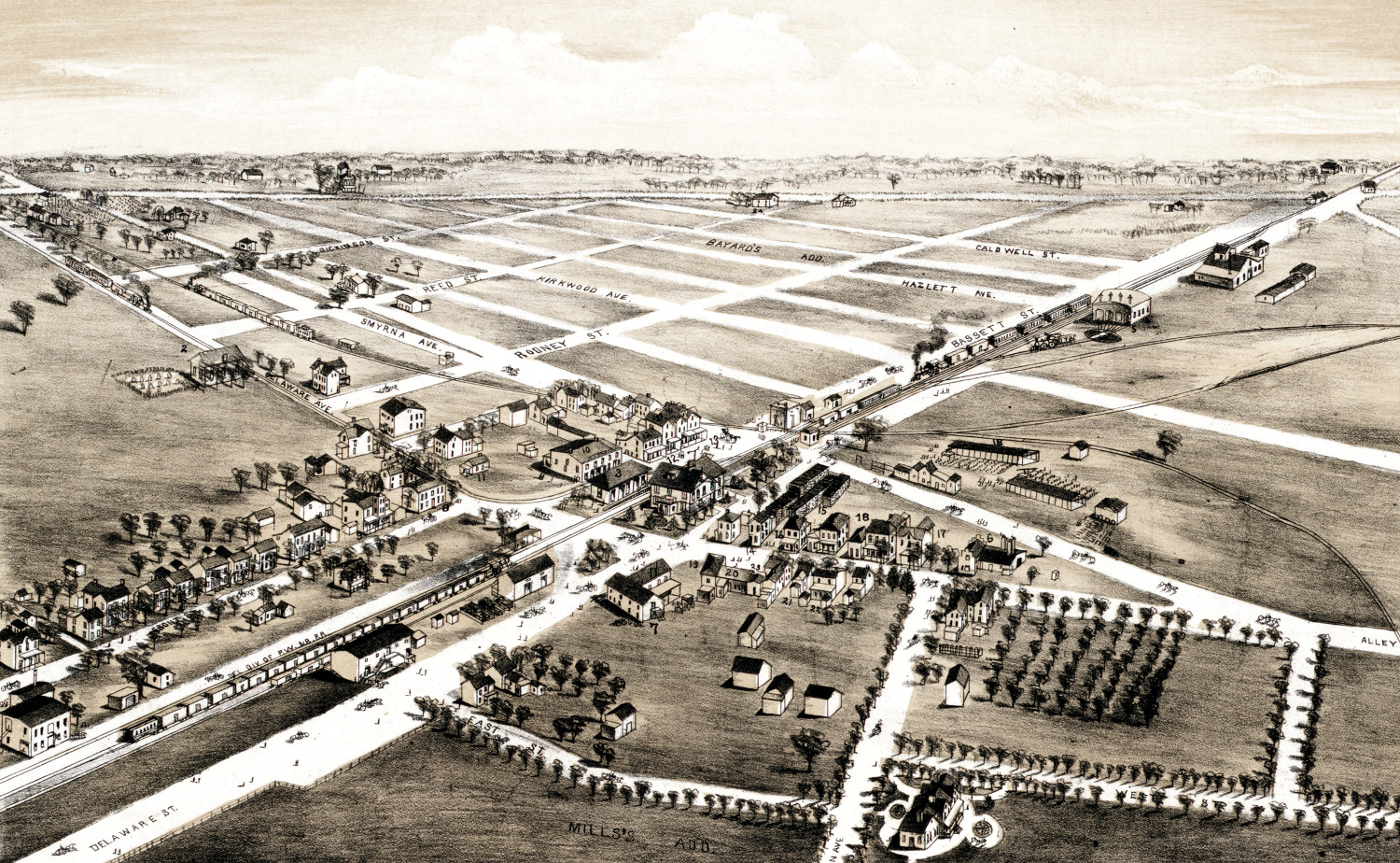 Old map shows bird’s eye view of Clayton, Delaware in 1885