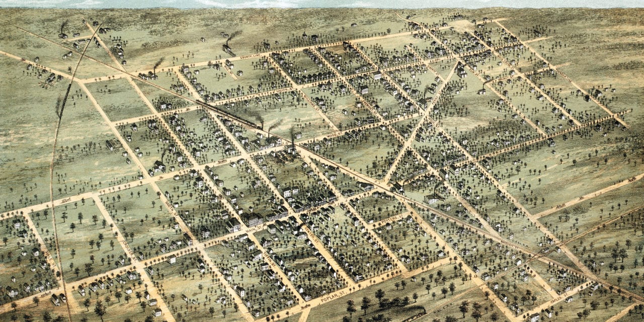 Historic bird’s eye view of Fostoria, Ohio from 1872