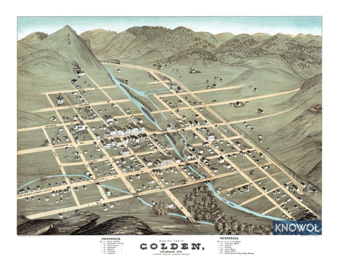 Beautifully restored map of Golden, Colorado from 1873 KNOWOL